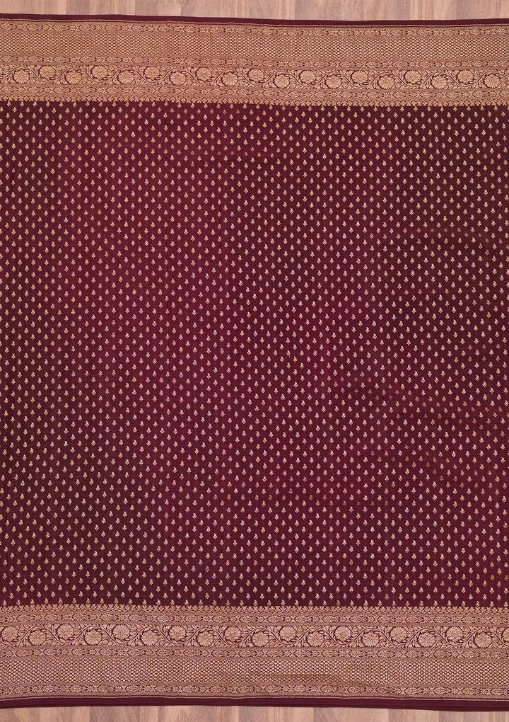 Maroon Zariwork Pure Silk Saree-Koskii