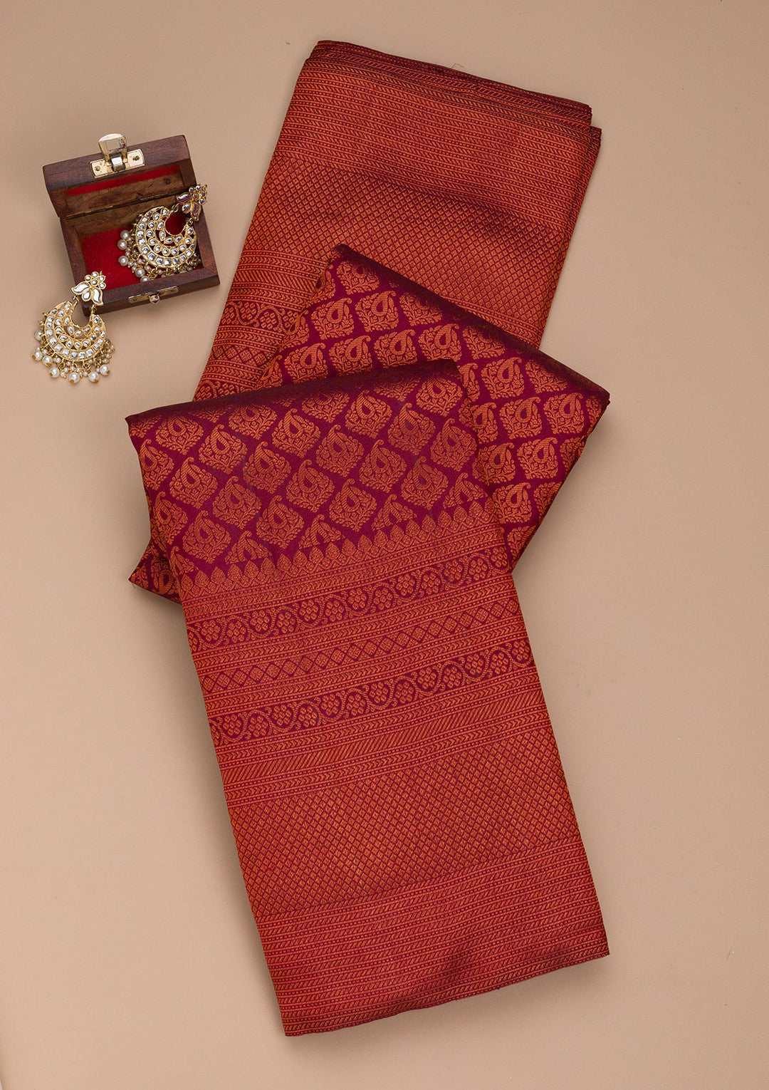 Wine Zariwork Pure Silk Saree-Koskii