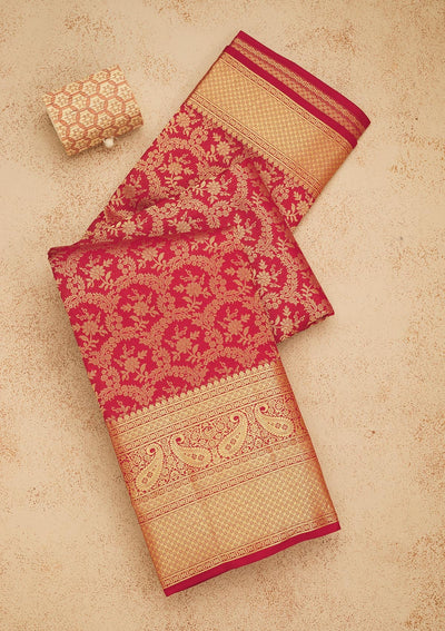 Maroon Zariwork Pure Silk Saree-Koskii