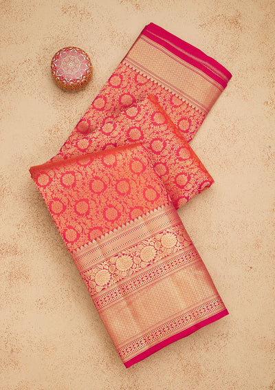 Red Zariwork Pure Silk Saree-Koskii