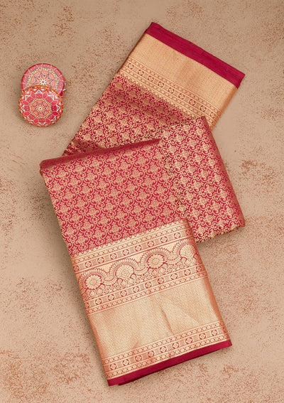 Maroon Zariwork Pure Silk Saree-Koskii