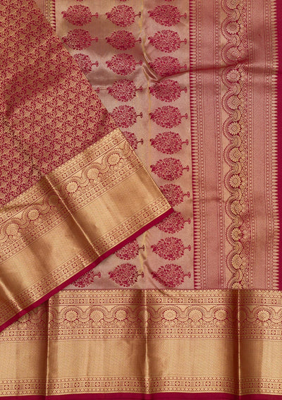 Maroon Zariwork Pure Silk Saree-Koskii