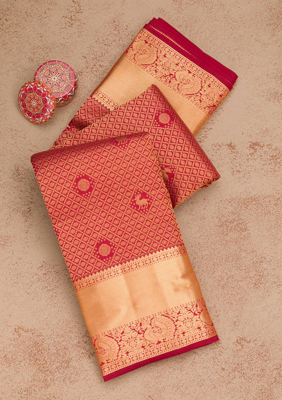 Maroon Zariwork Pure Silk Saree-Koskii