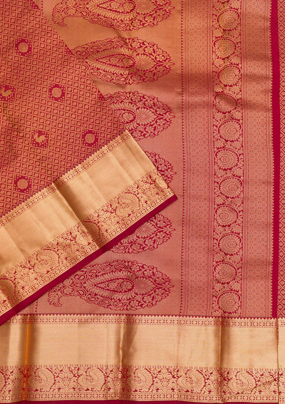 Maroon Zariwork Pure Silk Saree-Koskii