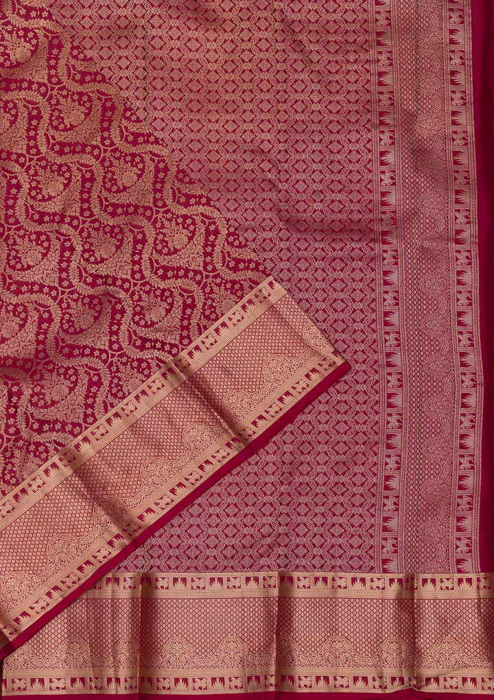 Maroon Zariwork Pure Silk Saree-Koskii