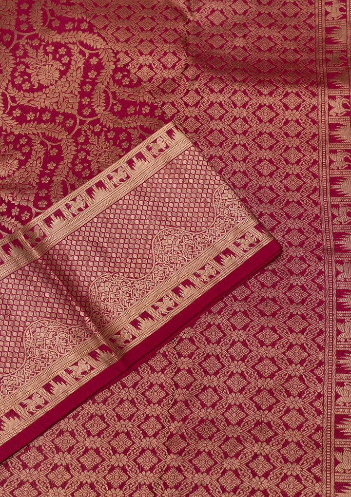 Maroon Zariwork Pure Silk Saree-Koskii