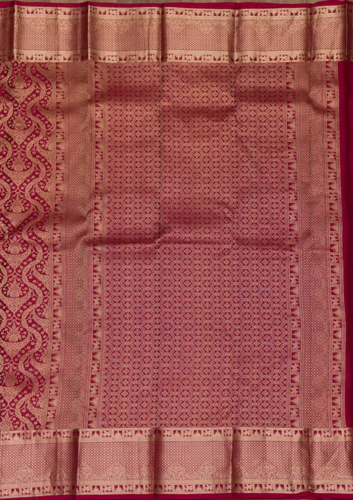 Maroon Zariwork Pure Silk Saree-Koskii