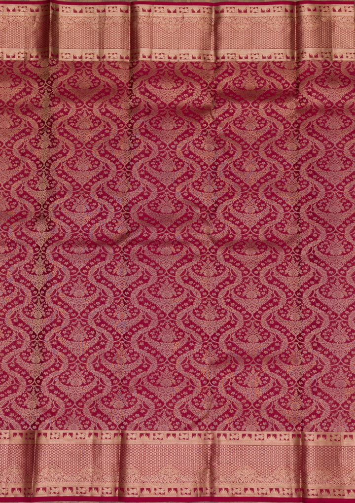 Maroon Zariwork Pure Silk Saree-Koskii