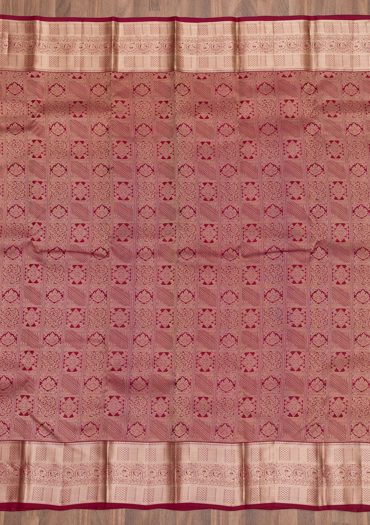 Maroon Zariwork Pure Silk Saree-Koskii