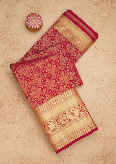 Maroon Zariwork Pure Silk Saree-Koskii