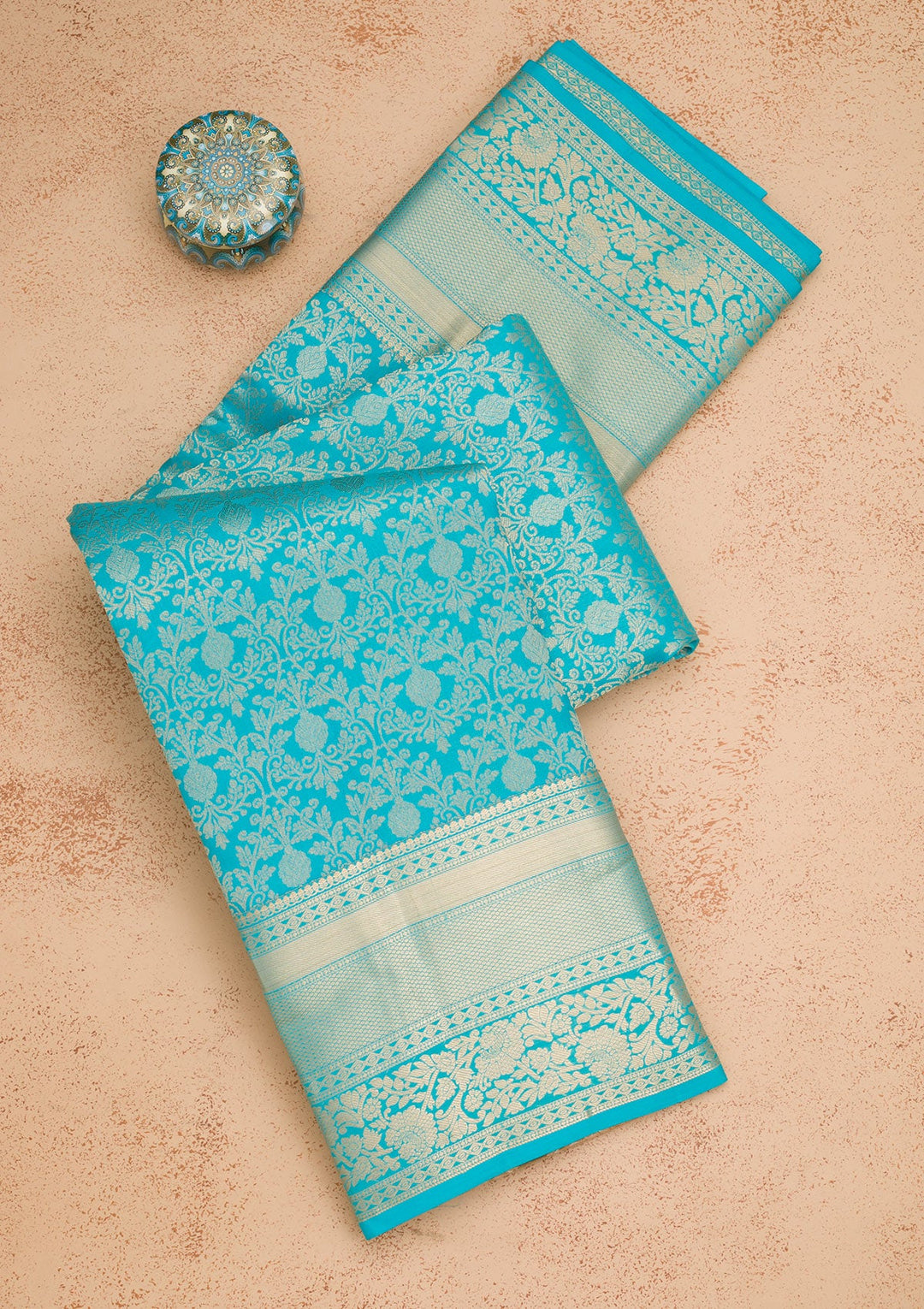 Turquoise Blue Zariwork Pure Silk Saree-Koskii