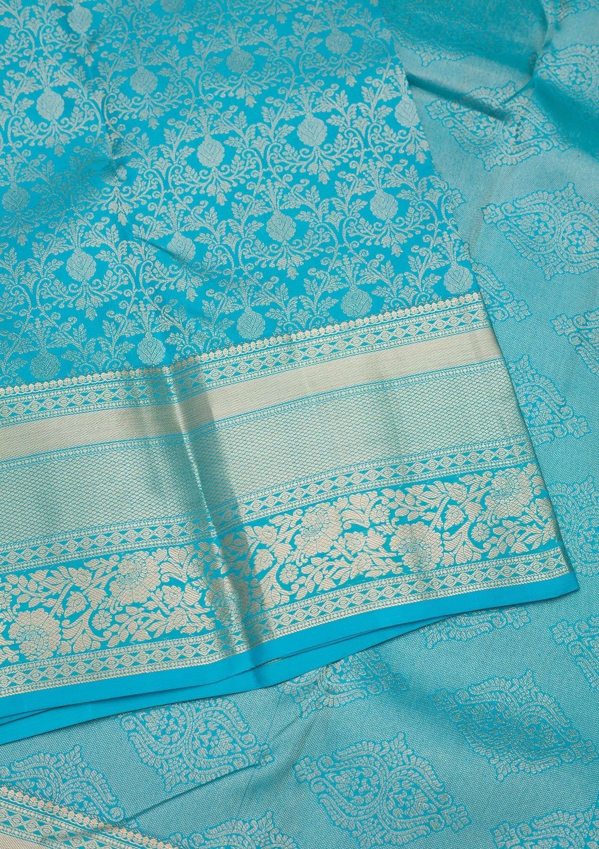 Turquoise Blue Zariwork Pure Silk Saree-Koskii