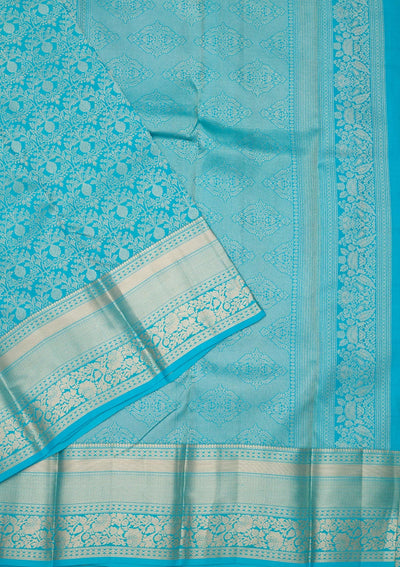 Turquoise Blue Zariwork Pure Silk Saree-Koskii