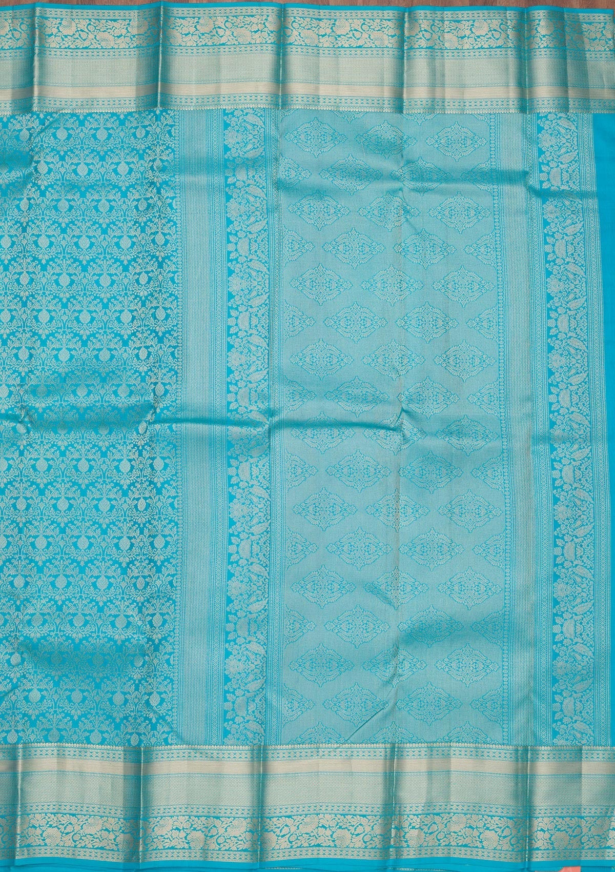 Turquoise Blue Zariwork Pure Silk Saree-Koskii