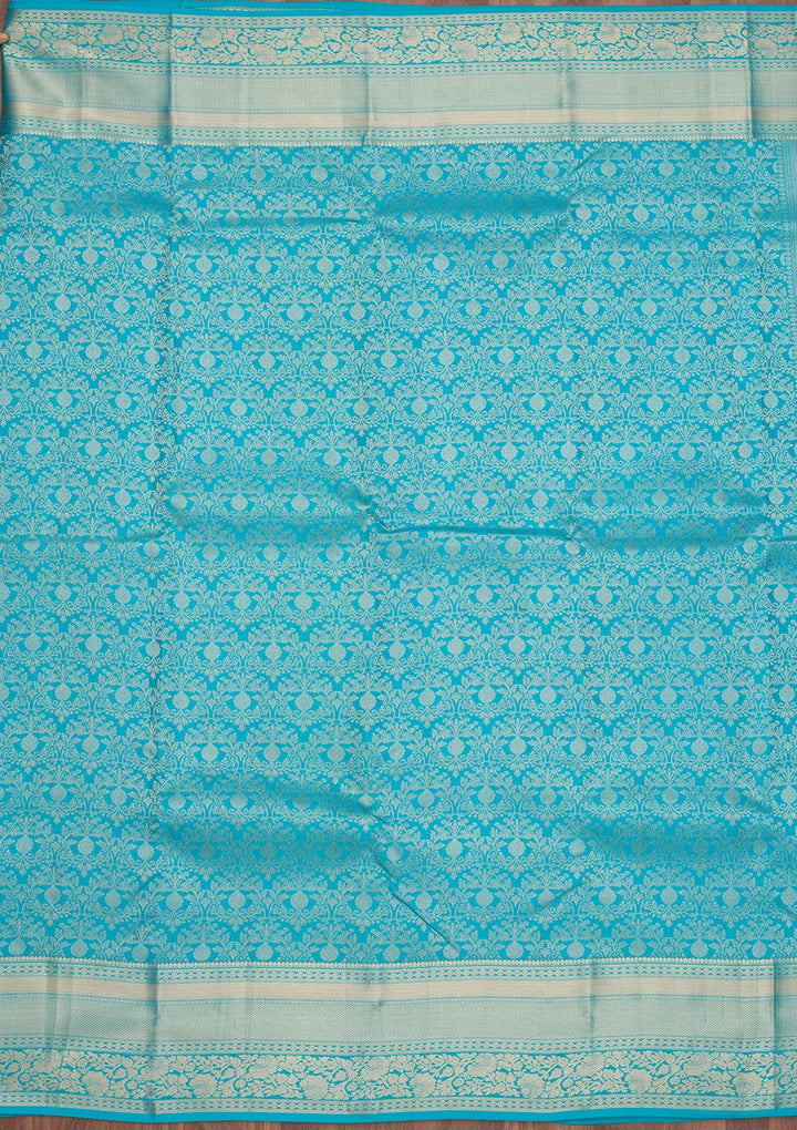 Turquoise Blue Zariwork Pure Silk Saree-Koskii
