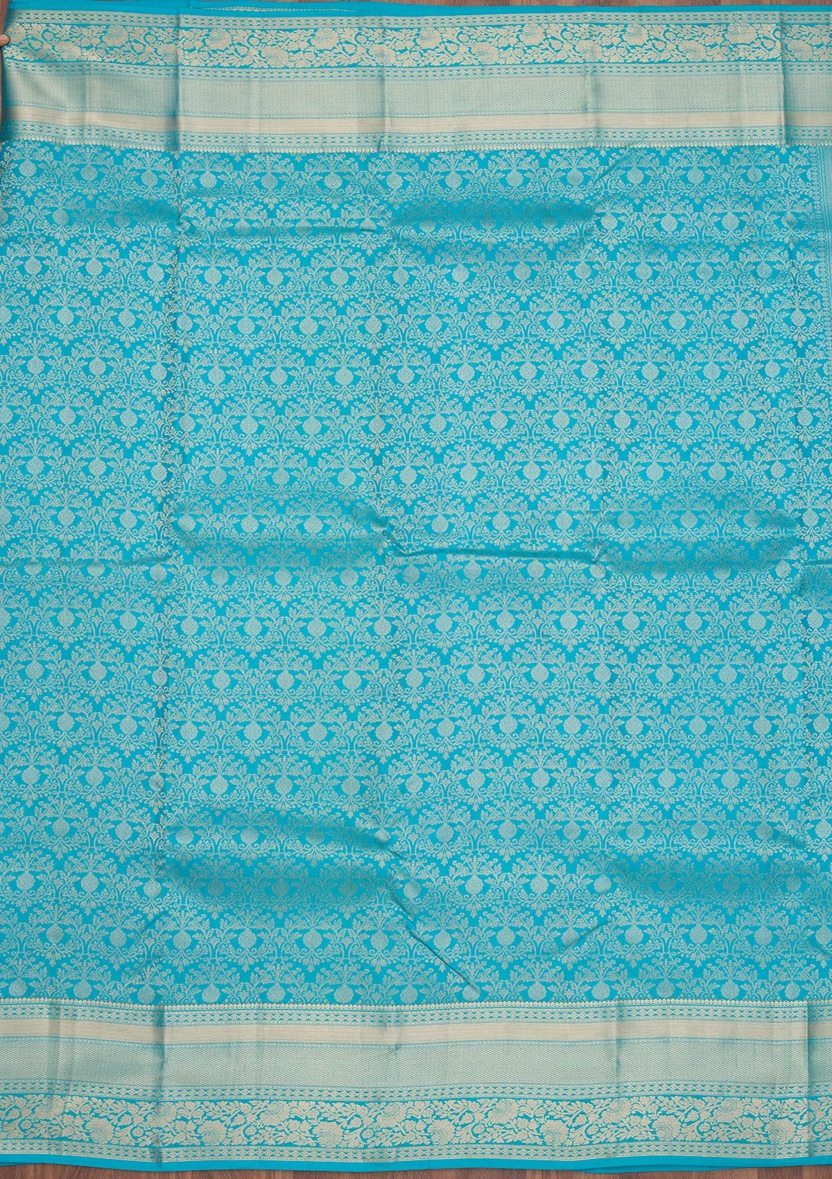 Turquoise Blue Zariwork Pure Silk Saree-Koskii