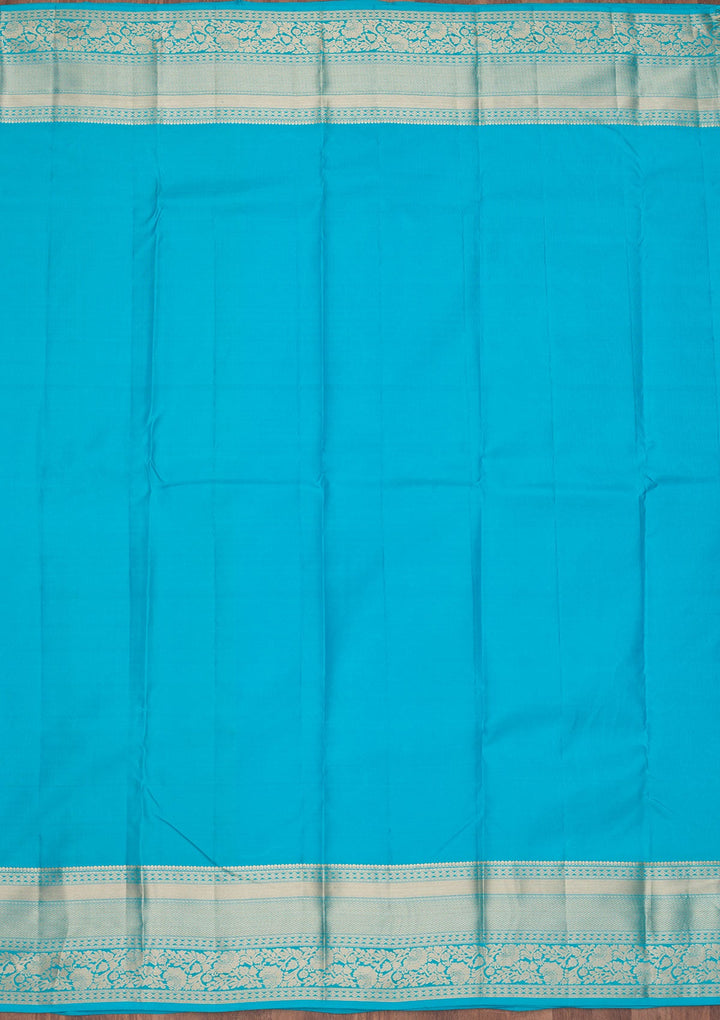 Turquoise Blue Zariwork Pure Silk Saree-Koskii