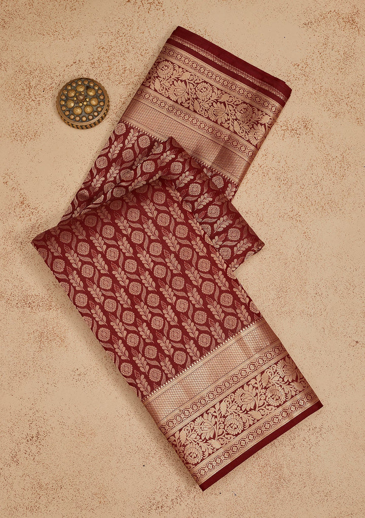 Maroon Zariwork Pure Silk Saree-Koskii