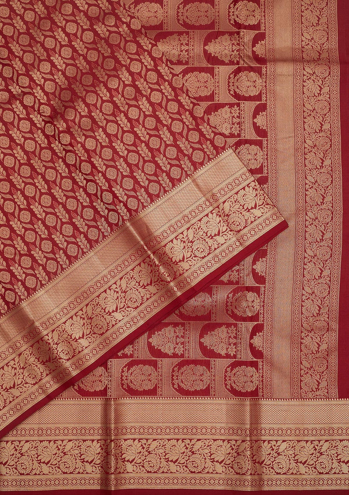 Maroon Zariwork Pure Silk Saree-Koskii