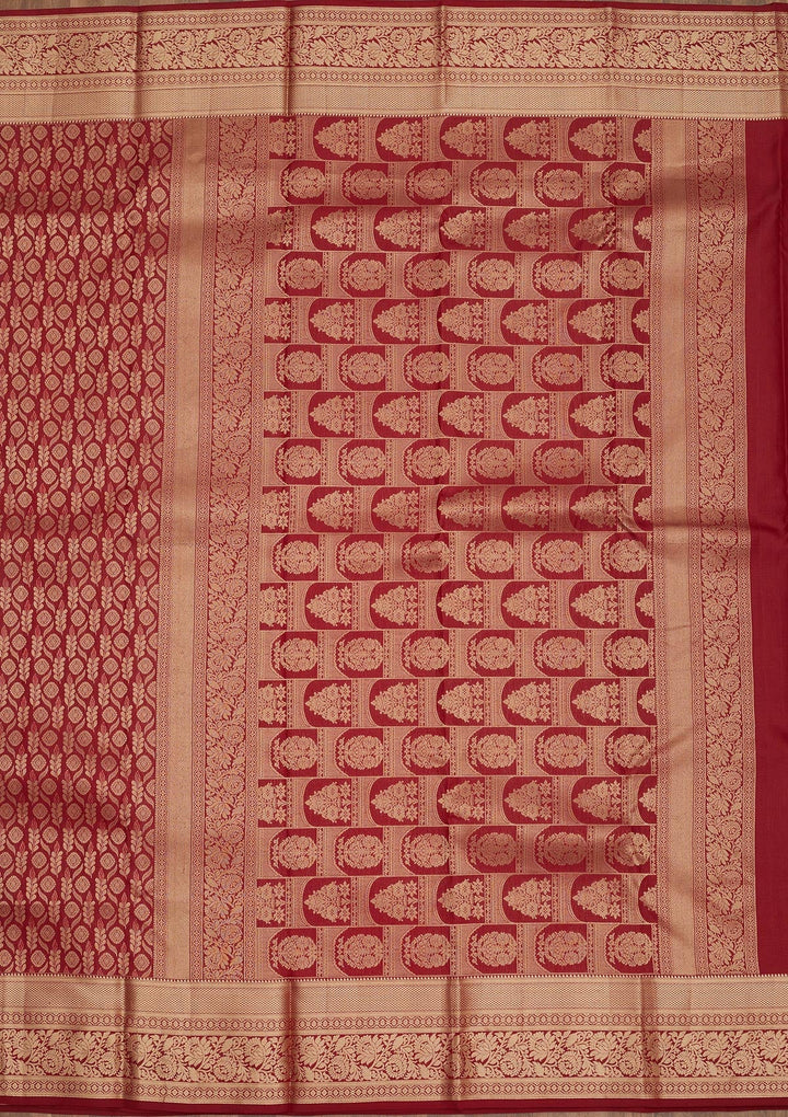 Maroon Zariwork Pure Silk Saree-Koskii