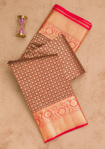 Maroon Zariwork Pure Silk Saree-Koskii