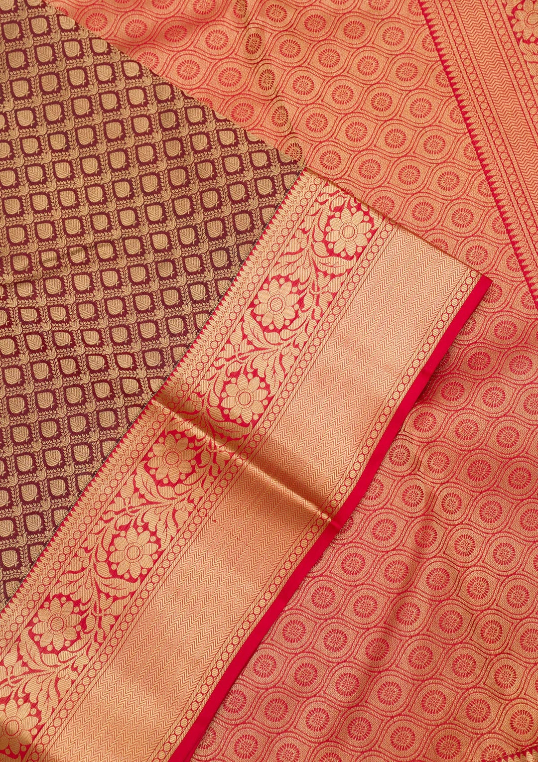 Maroon Zariwork Pure Silk Saree-Koskii