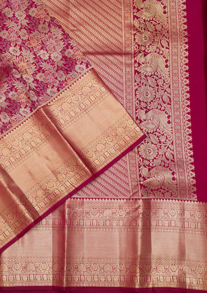 Maroon Zariwork Pure Silk Saree-Koskii