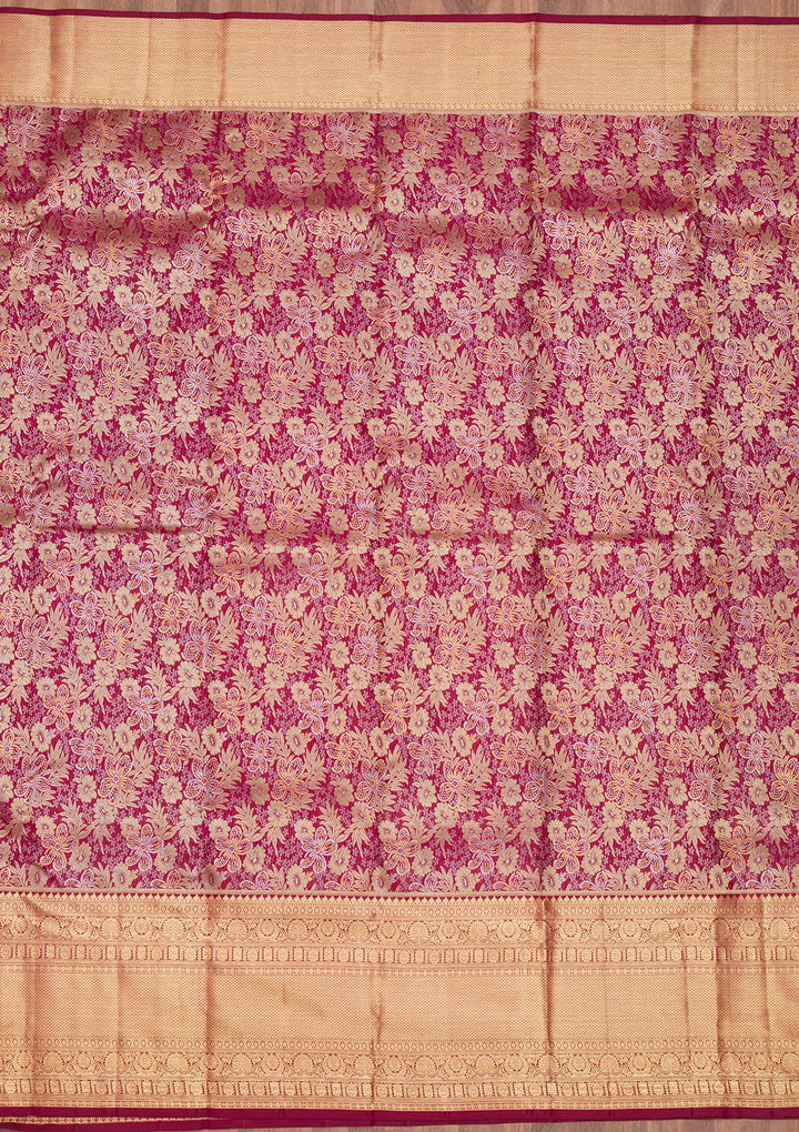 Maroon Zariwork Pure Silk Saree-Koskii
