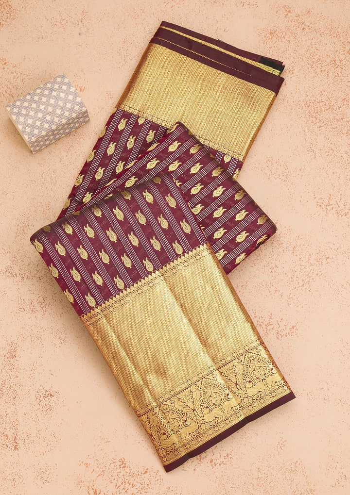 Maroon Zariwork Pure Silk Saree-Koskii