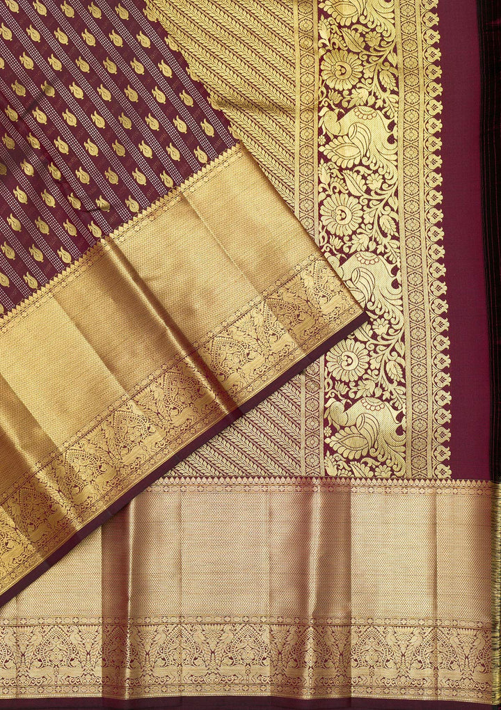 Maroon Zariwork Pure Silk Saree-Koskii