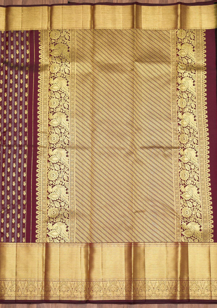 Maroon Zariwork Pure Silk Saree-Koskii