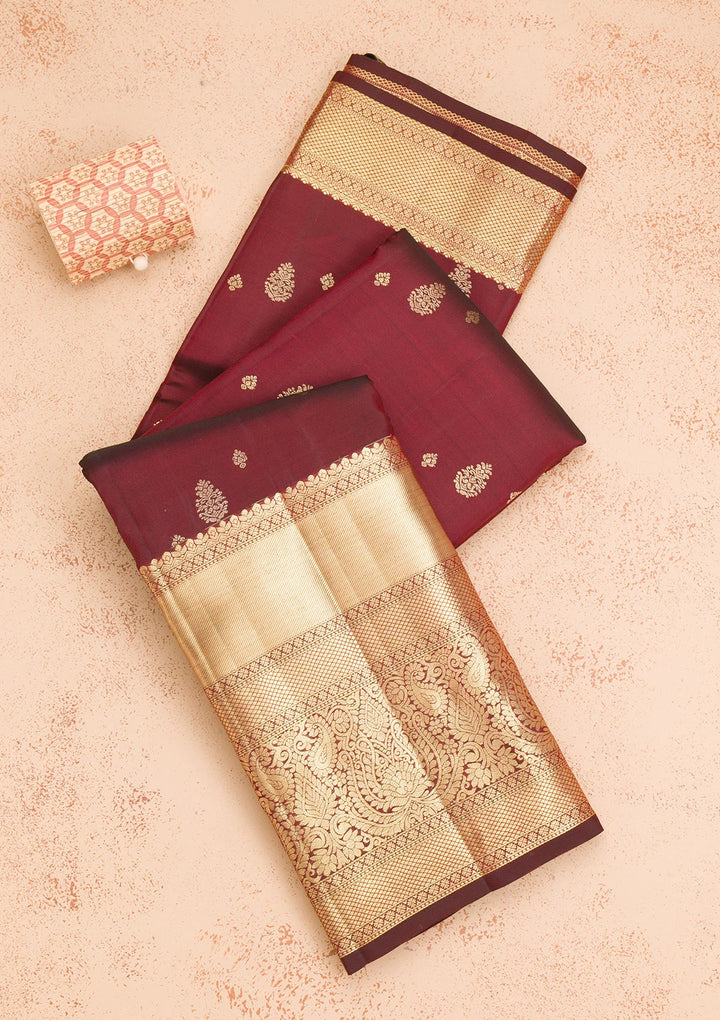 Maroon Zariwork Pure Silk Saree-Koskii