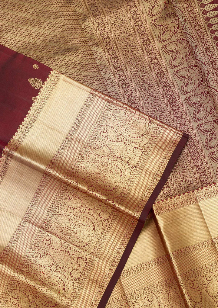 Maroon Zariwork Pure Silk Saree-Koskii