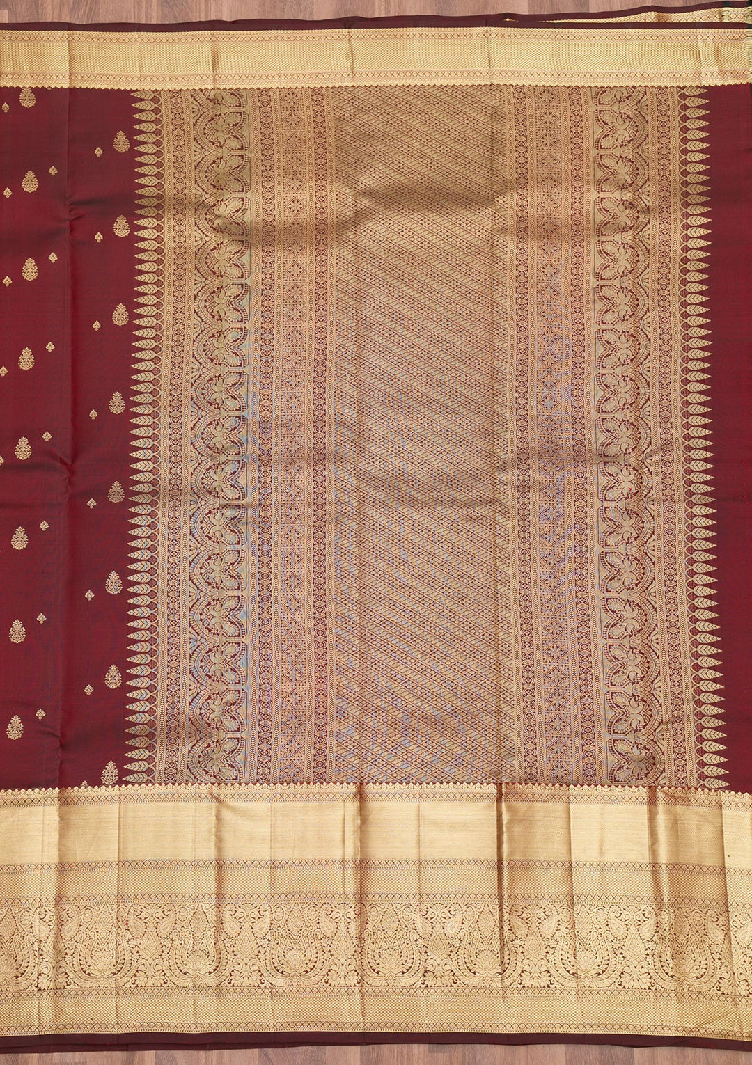 Maroon Zariwork Pure Silk Saree-Koskii