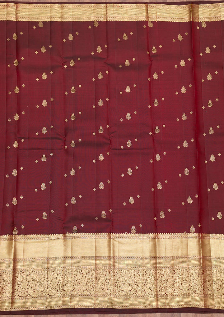 Maroon Zariwork Pure Silk Saree-Koskii