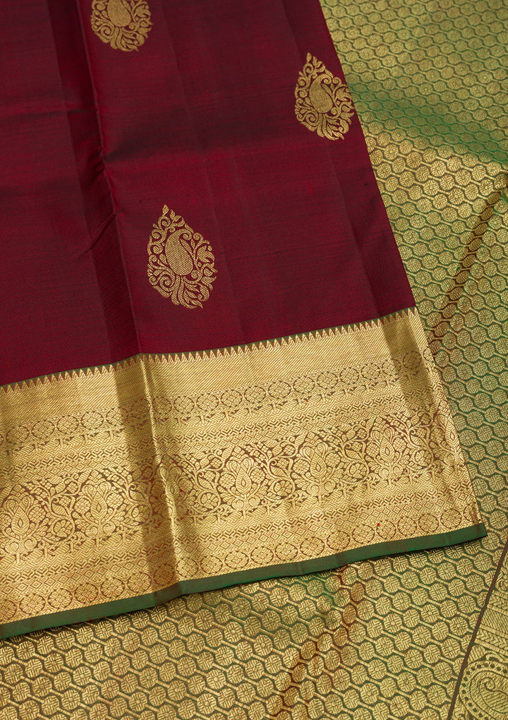 Maroon Zariwork Pure Silk Saree-Koskii