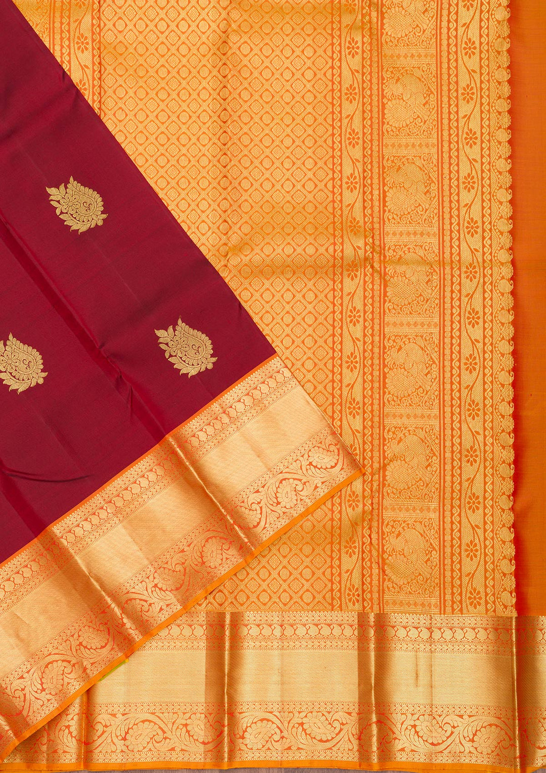 Maroon Zariwork Pure Silk Saree-Koskii