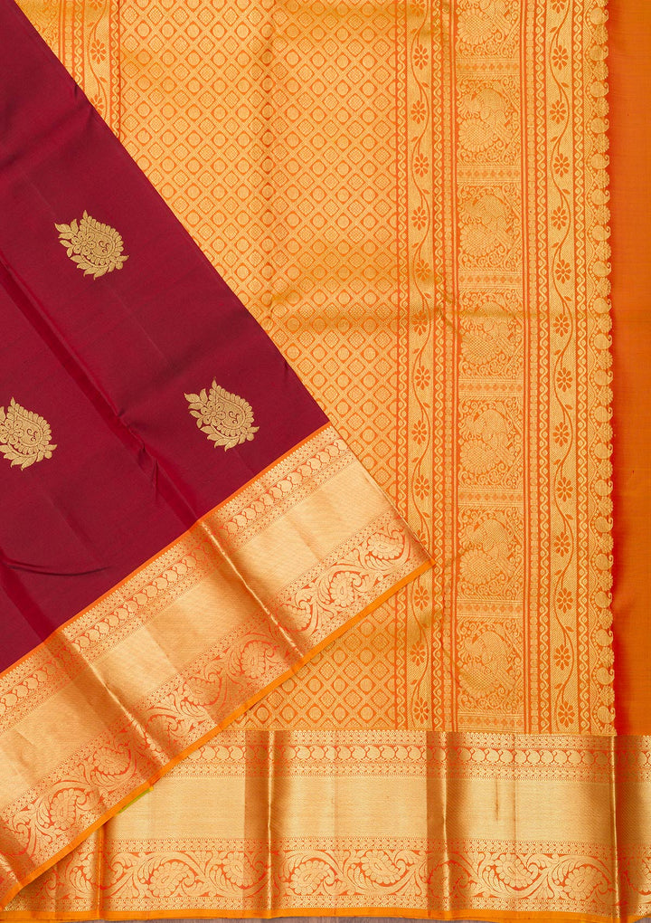Maroon Zariwork Pure Silk Saree-Koskii