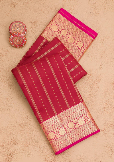 Maroon Zariwork Pure Silk Saree-Koskii