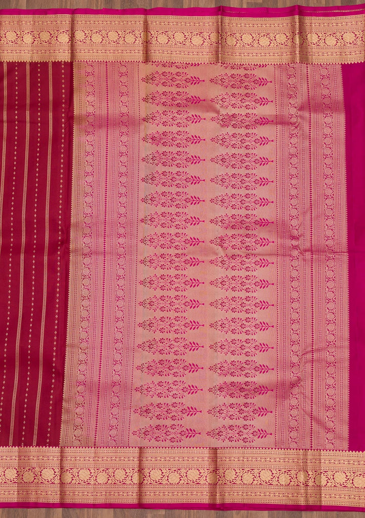 Maroon Zariwork Pure Silk Saree-Koskii