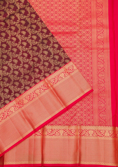 Maroon Zariwork Pure Silk Saree-Koskii