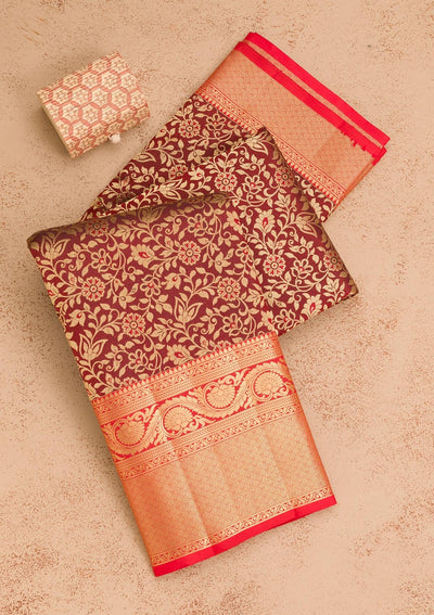 Maroon Zariwork Pure Silk Saree-Koskii