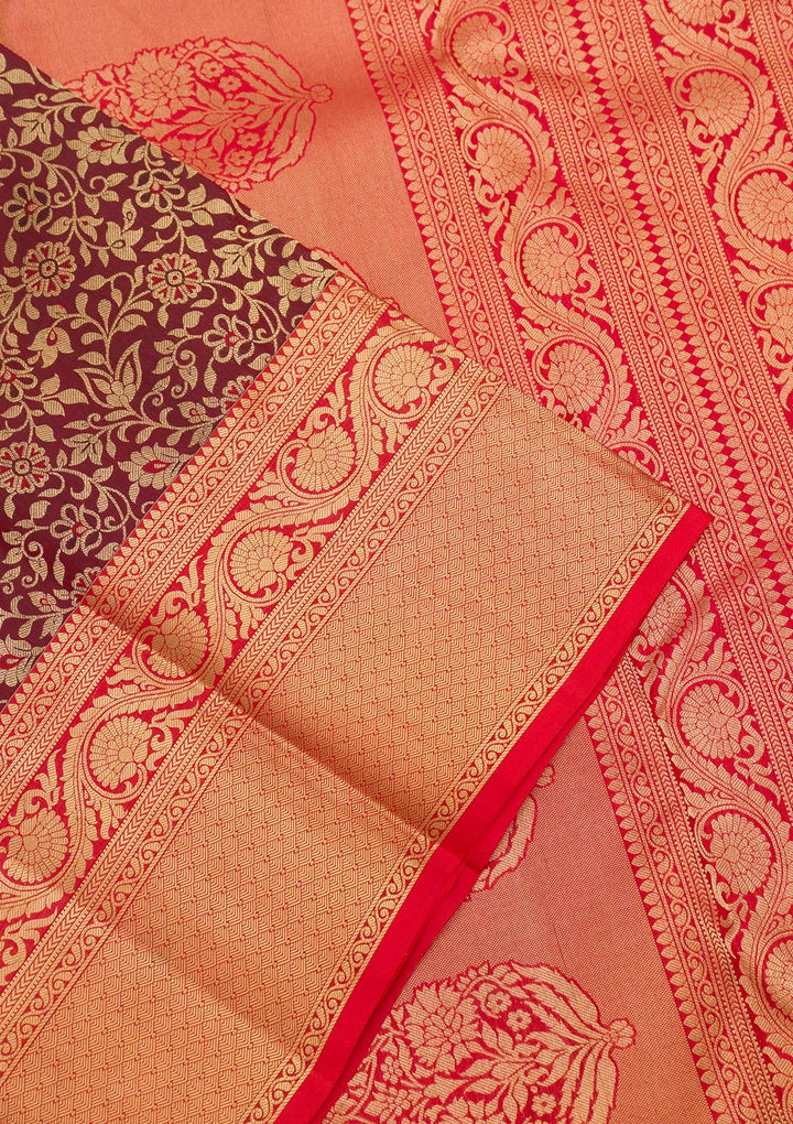 Maroon Zariwork Pure Silk Saree-Koskii
