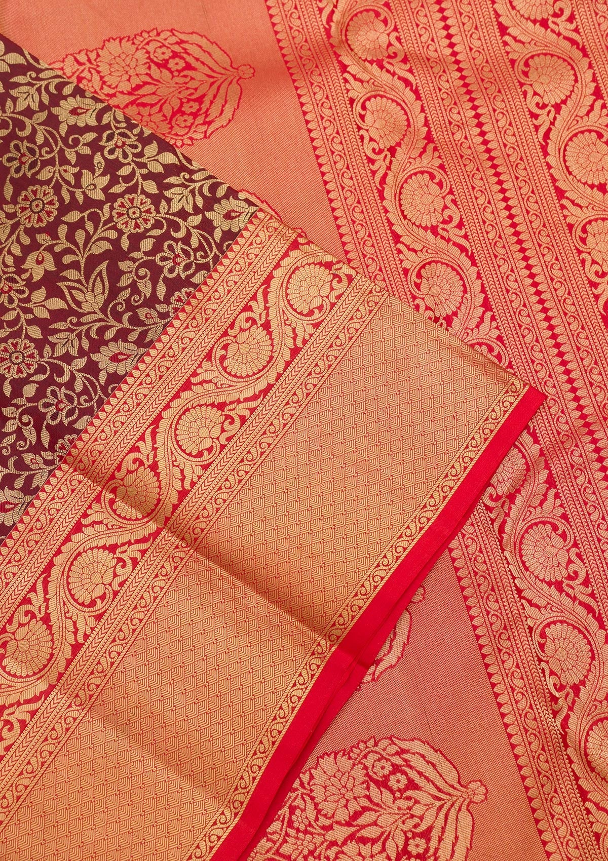 Maroon Zariwork Pure Silk Saree-Koskii