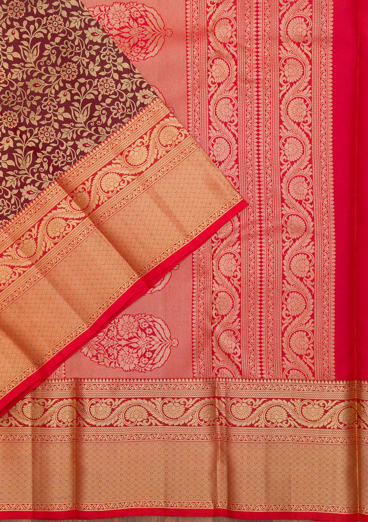 Maroon Zariwork Pure Silk Saree-Koskii