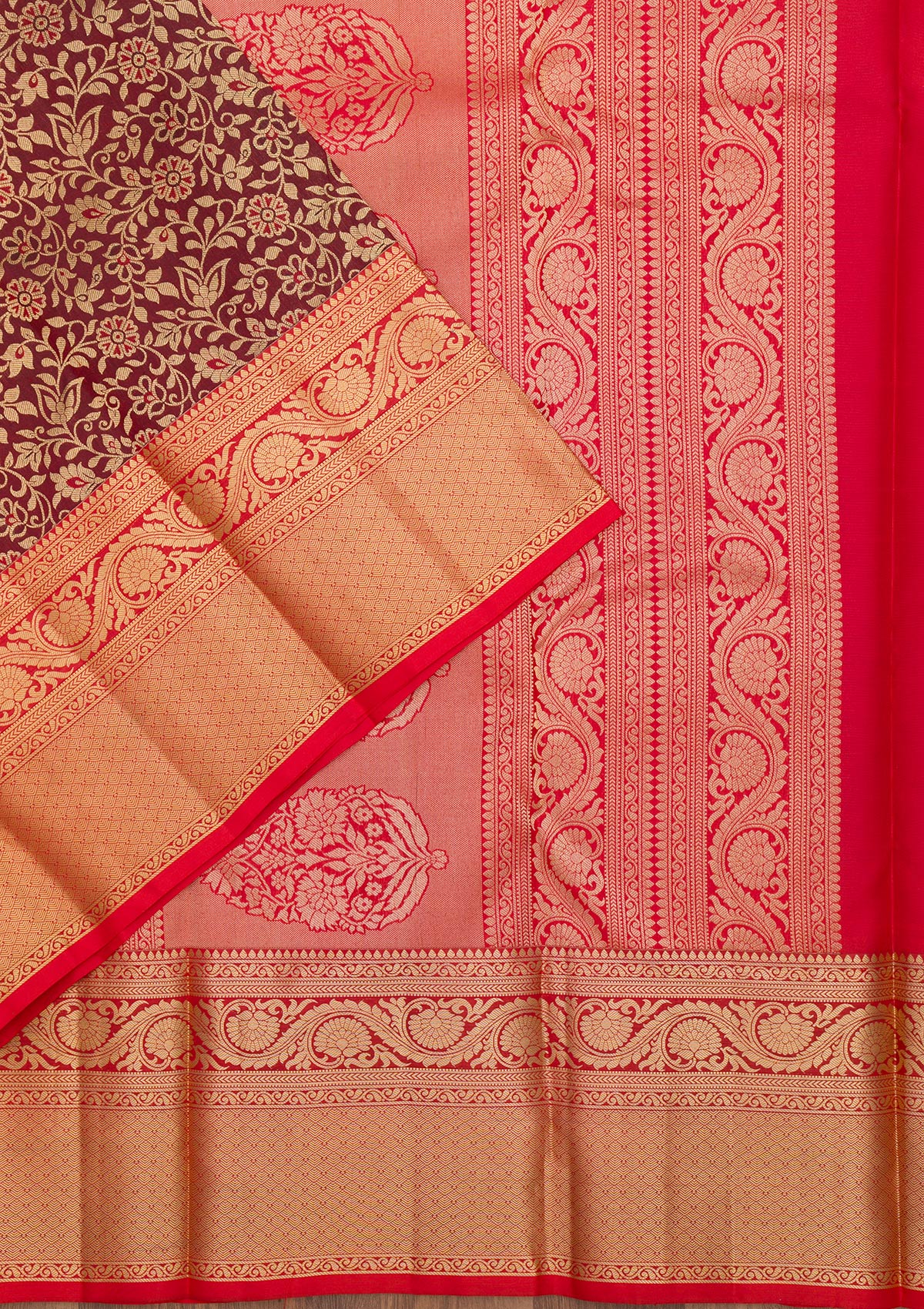 Maroon Zariwork Pure Silk Saree-Koskii