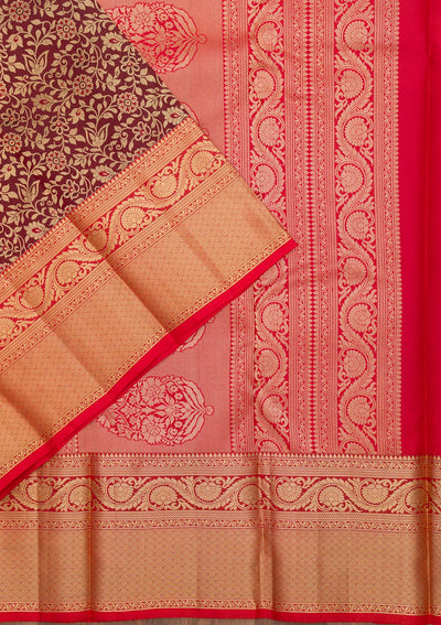 Maroon Zariwork Pure Silk Saree-Koskii