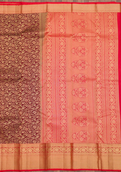 Maroon Zariwork Pure Silk Saree-Koskii