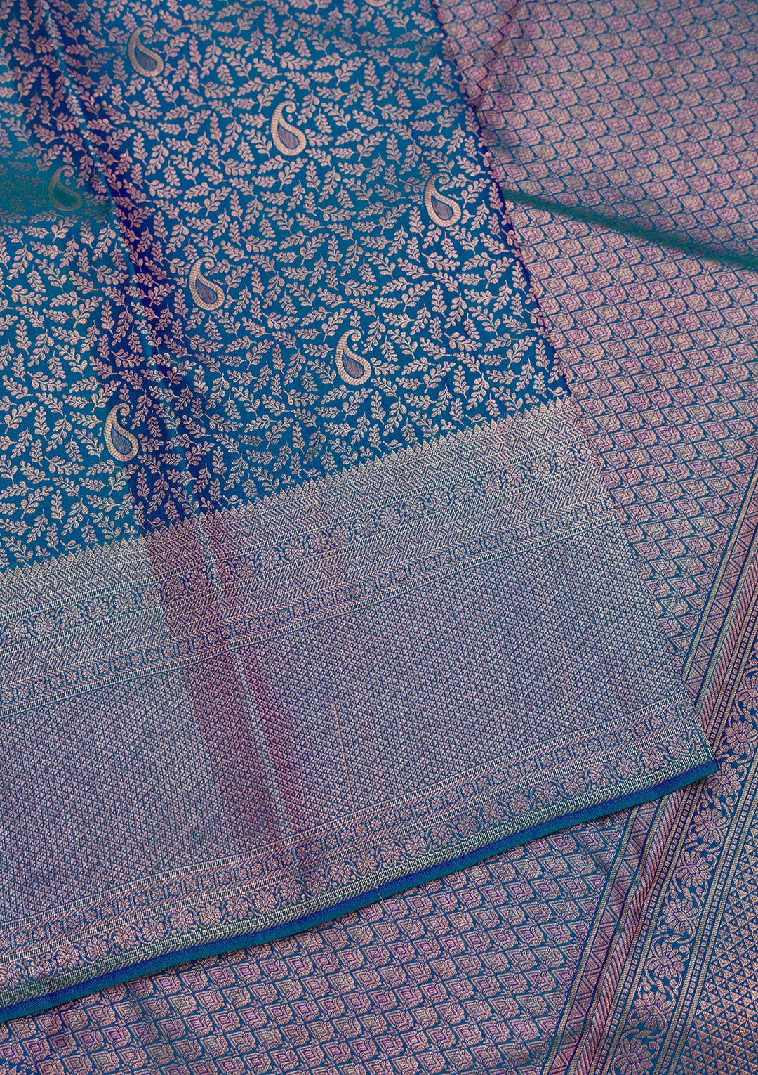Peacock Blue Zariwork Pure Silk Saree-Koskii