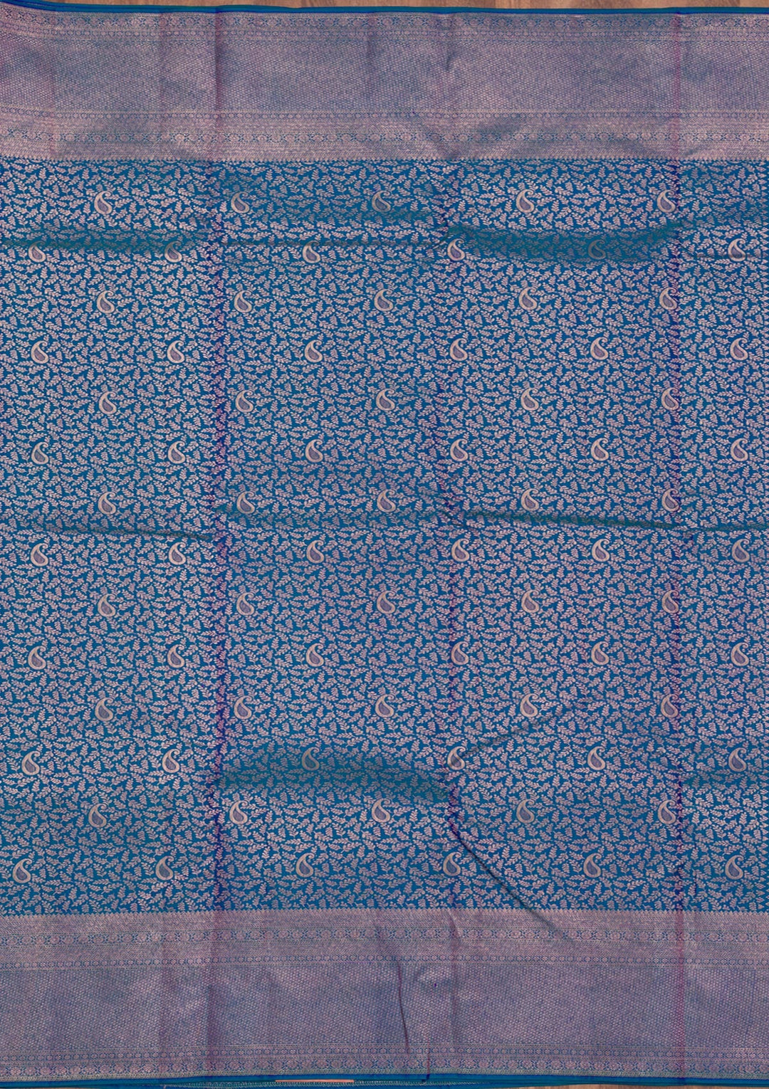 Peacock Blue Zariwork Pure Silk Saree-Koskii